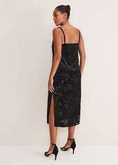 Fayette Textured Velvet Slip Dress - Black