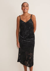 Fayette Textured Velvet Slip Dress - Black
