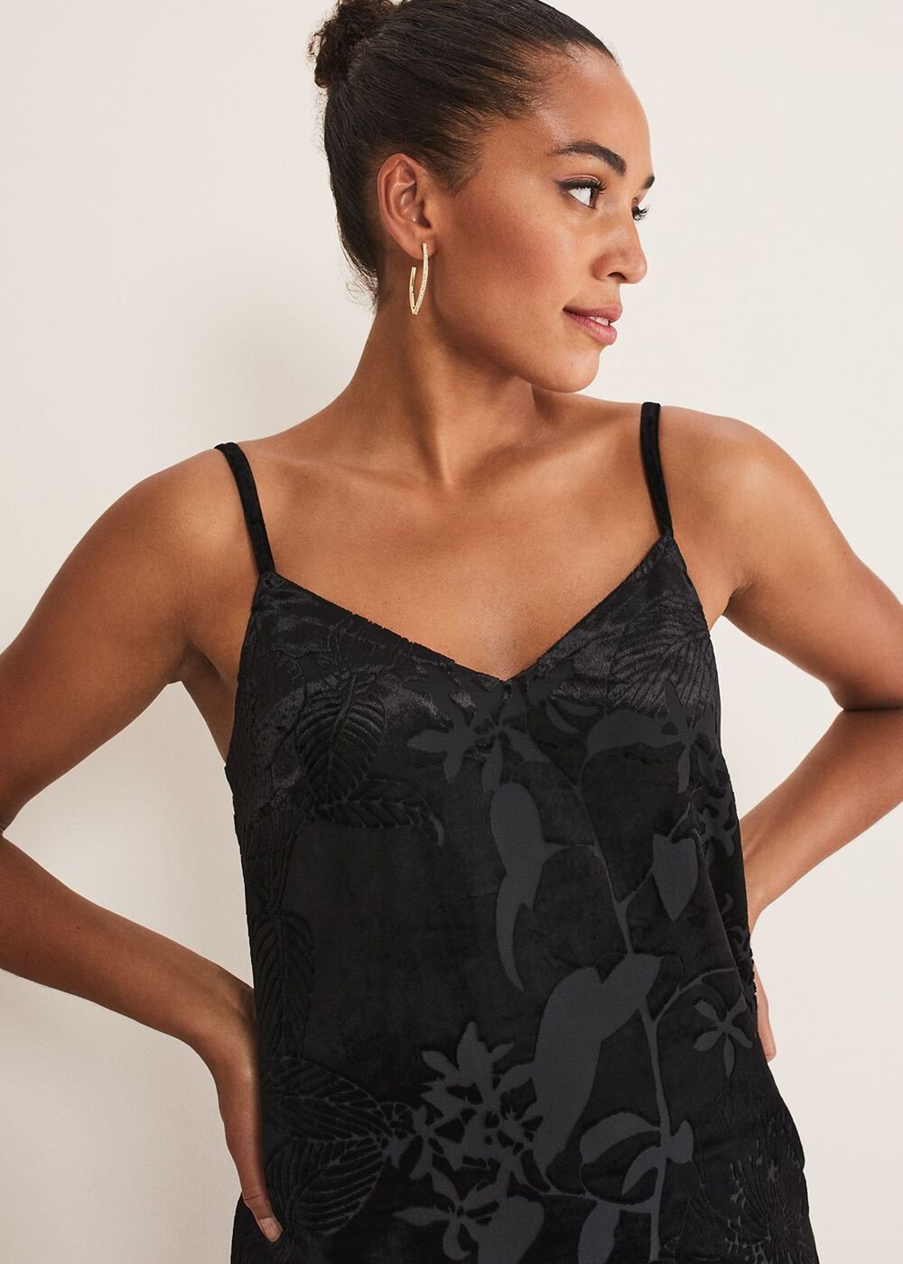 Fayette Textured Velvet Slip Dress - Black