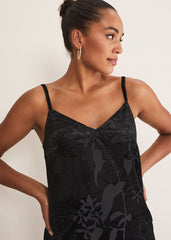 Fayette Textured Velvet Slip Dress - Black