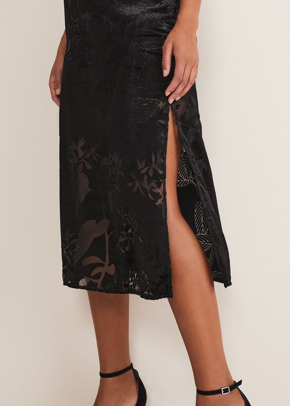Fayette Textured Velvet Slip Dress - Black