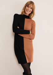 Eris Ribbed Colour Block Knit Tunic - Amber/Black