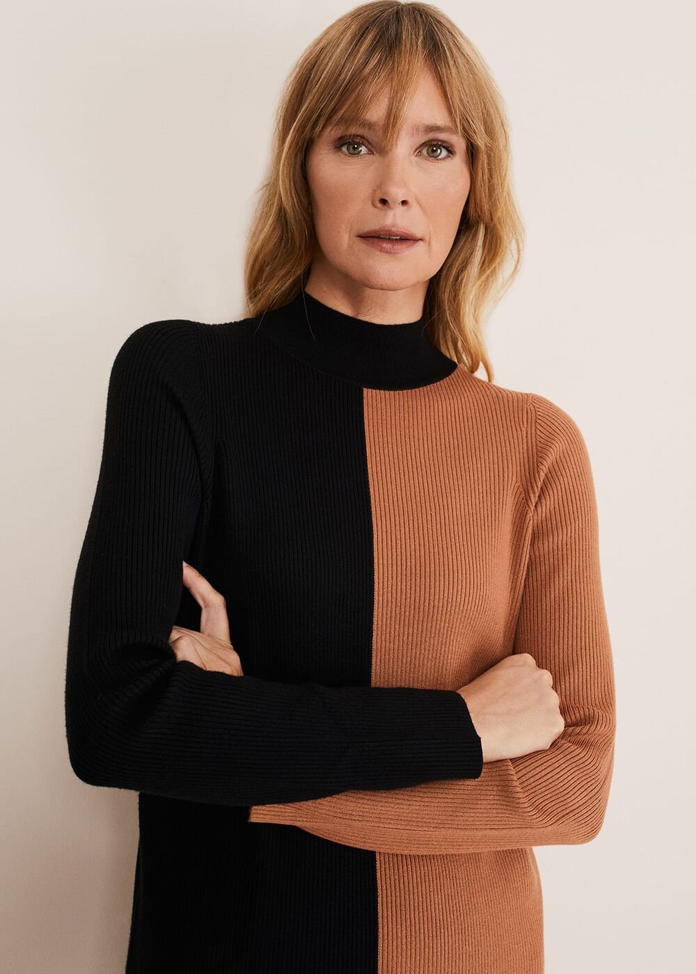 Eris Ribbed Colour Block Knit Tunic - Amber/Black