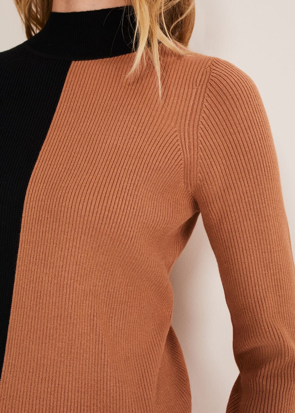 Eris Ribbed Colour Block Knit Tunic - Amber/Black