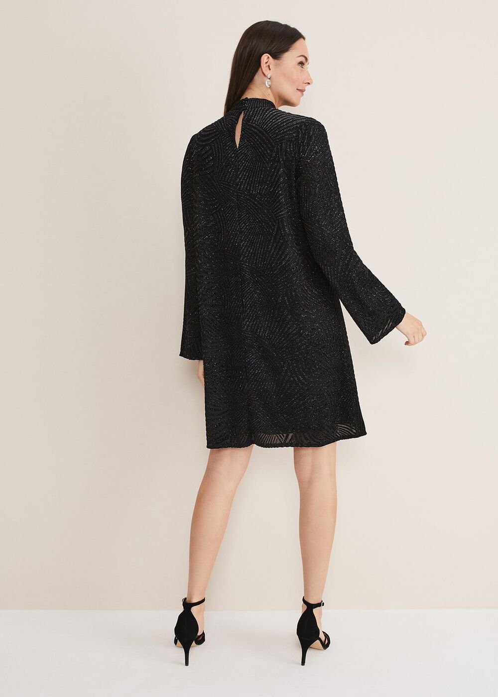 Kirsta Flock Velvet Swing Dress - Black