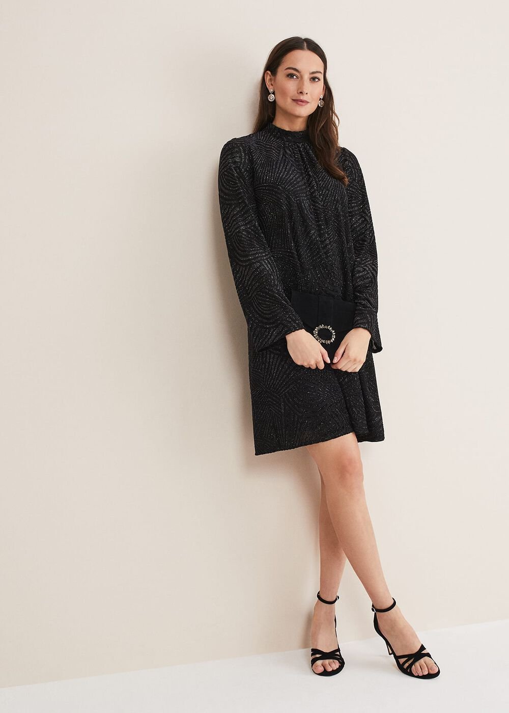 Kirsta Flock Velvet Swing Dress - Black