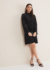 Kirsta Flock Velvet Swing Dress - Black