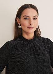 Kirsta Flock Velvet Swing Dress - Black