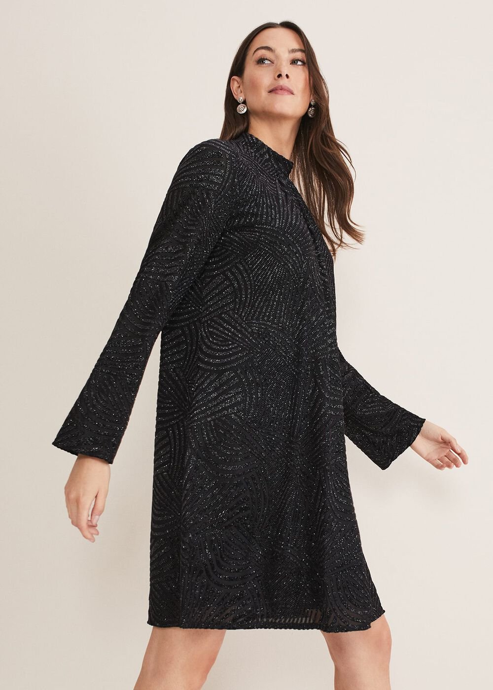 Kirsta Flock Velvet Swing Dress - Black