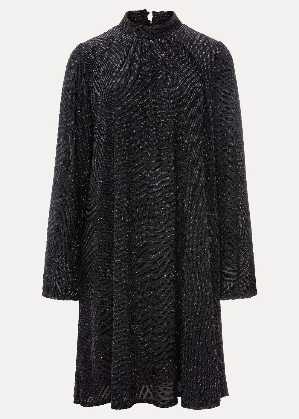 Kirsta Flock Velvet Swing Dress - Black