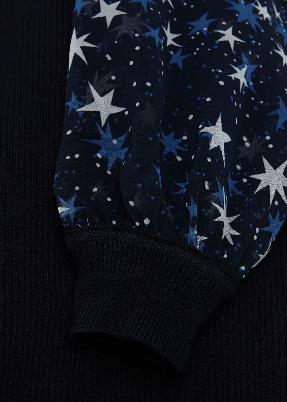 Elmina Woven Sleeve Star Knit Dress - Navy