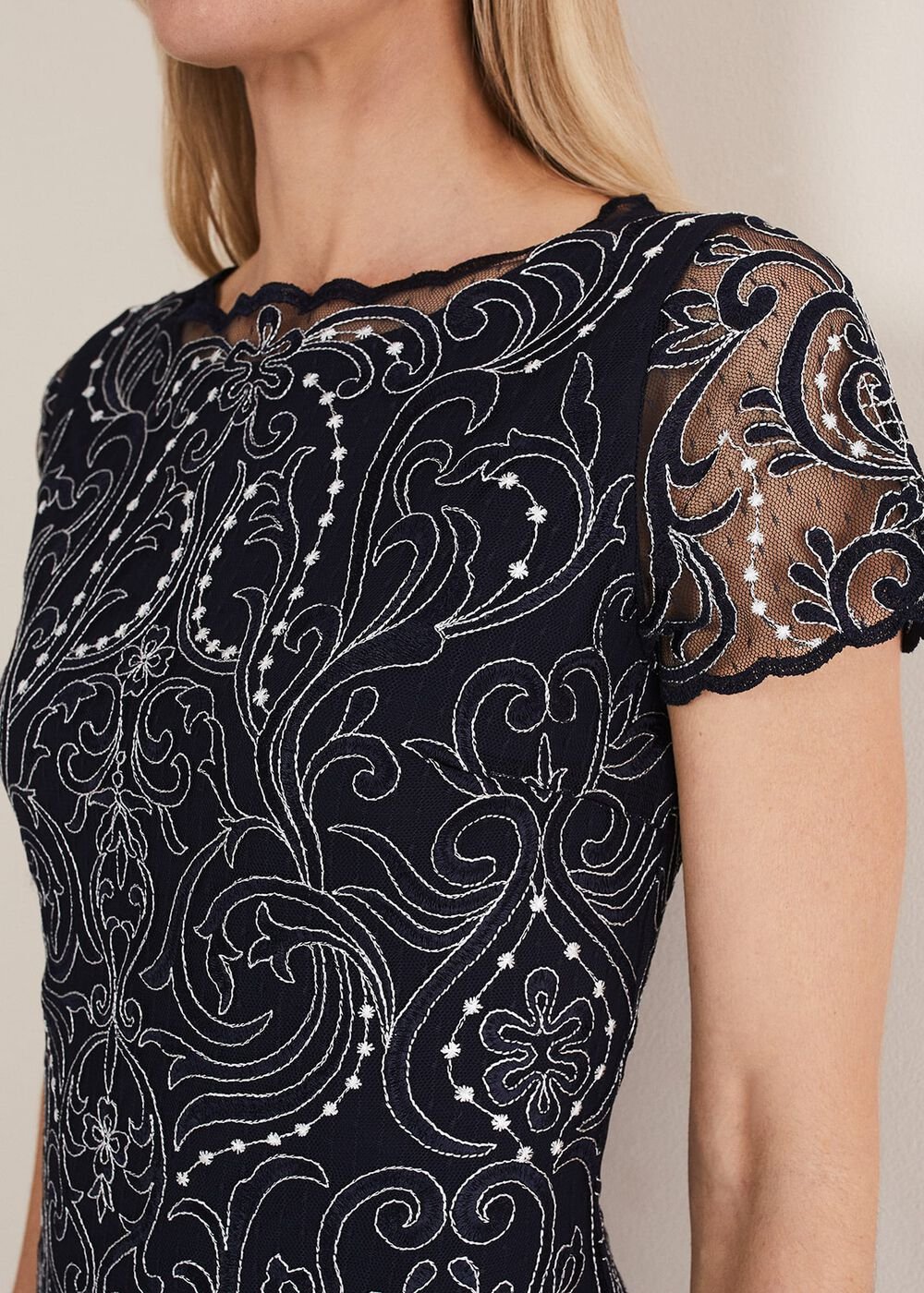 Esme Embroidered Dress - Navy/Ivory