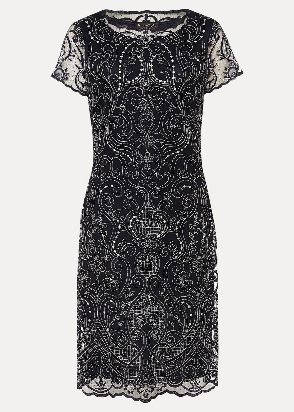 Esme Embroidered Dress - Navy/Ivory