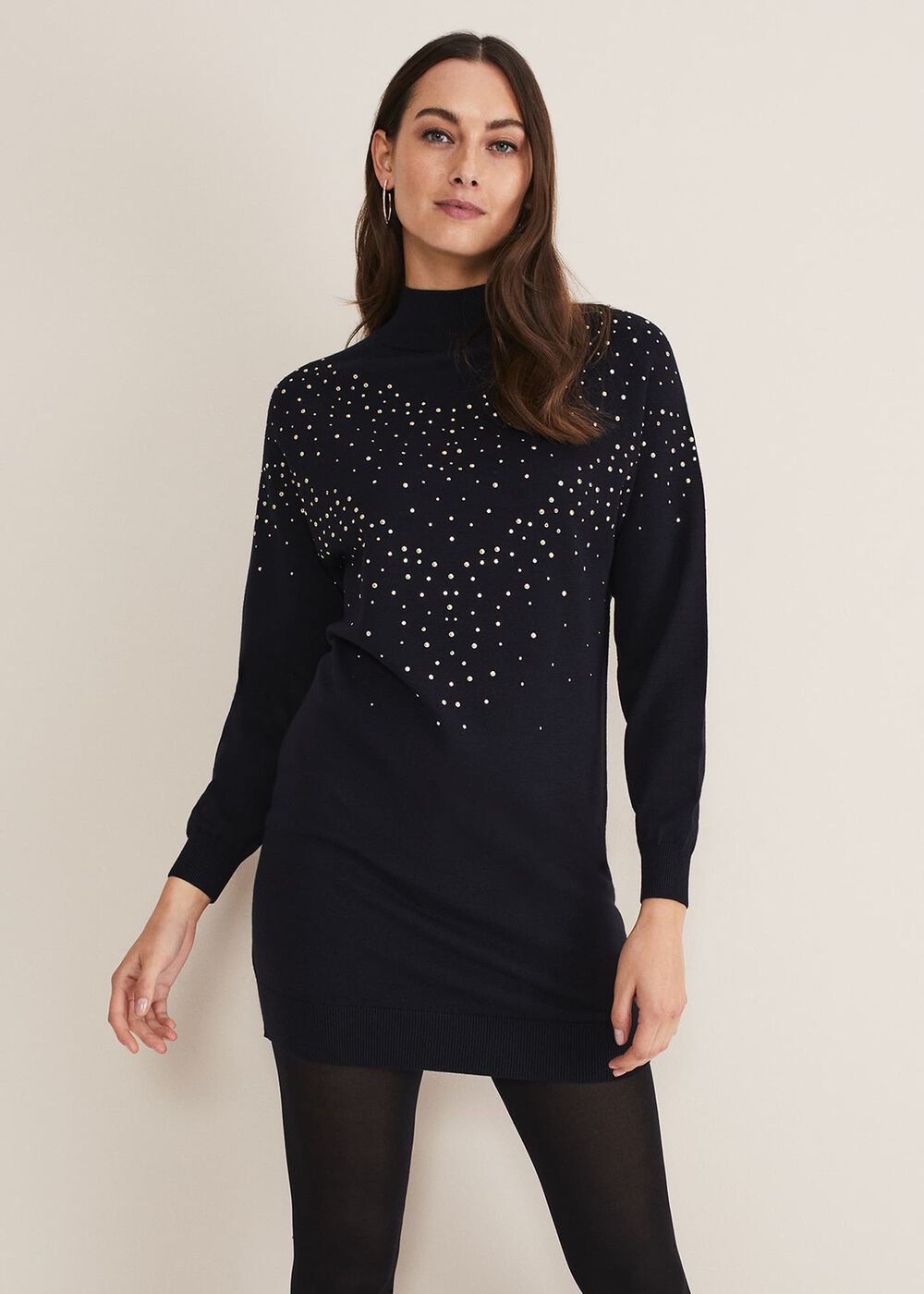 Helena Gold Stud Knit Dress - Midnight