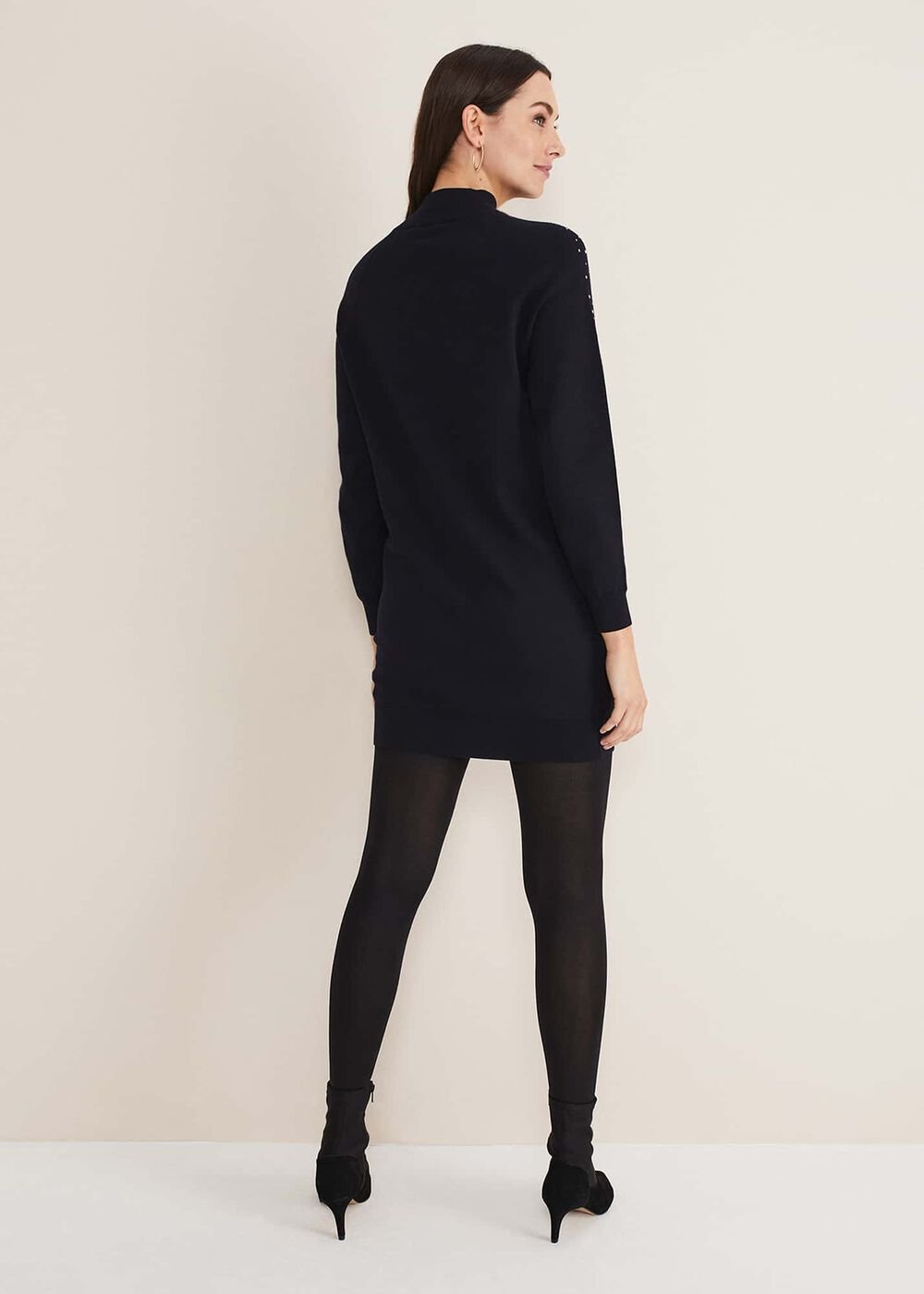 Helena Gold Stud Knit Dress - Midnight