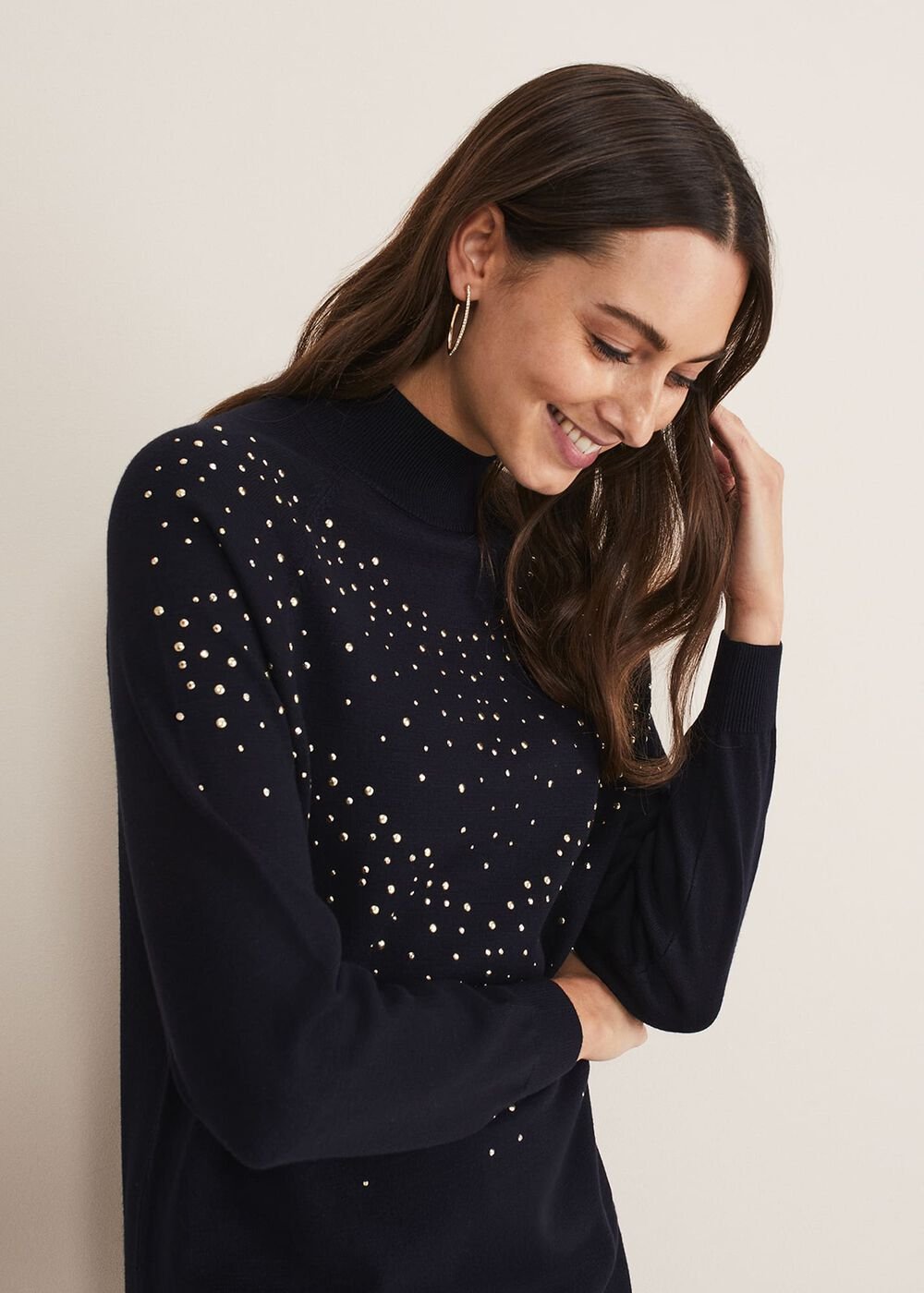 Helena Gold Stud Knit Dress - Midnight