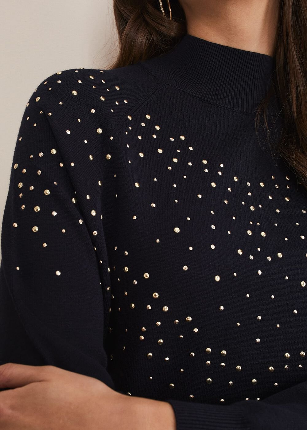 Helena Gold Stud Knit Dress - Midnight