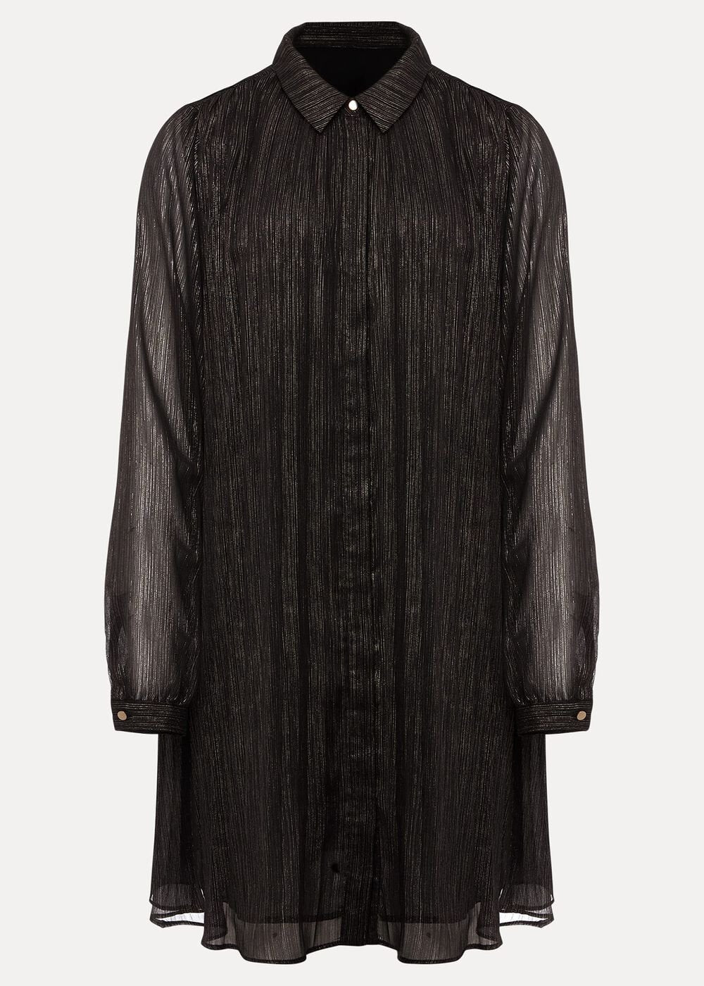 Tanya Foil Pleated Shirt Dress - Black/Pewter