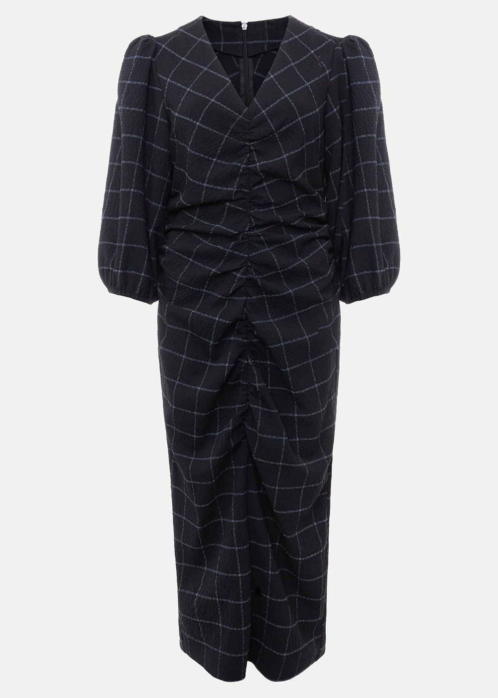 Addison Check Ruched Dress - Black/Blue