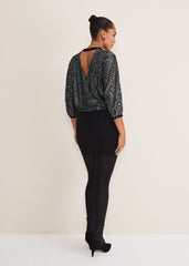 Becca Batwing Sequin Dress - Black/Gunmetal