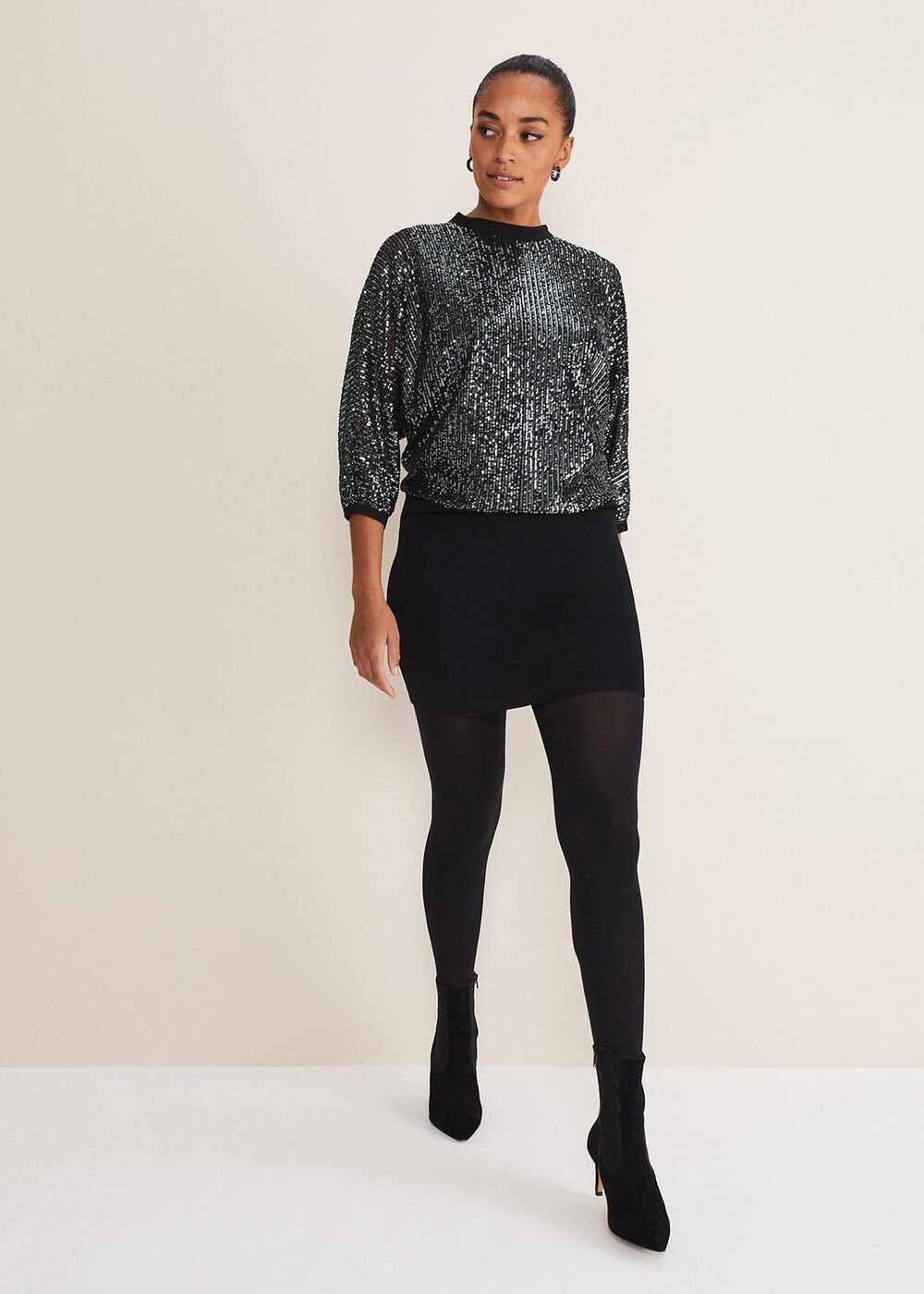 Becca Batwing Sequin Dress - Black/Gunmetal