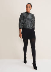 Becca Batwing Sequin Dress - Black/Gunmetal