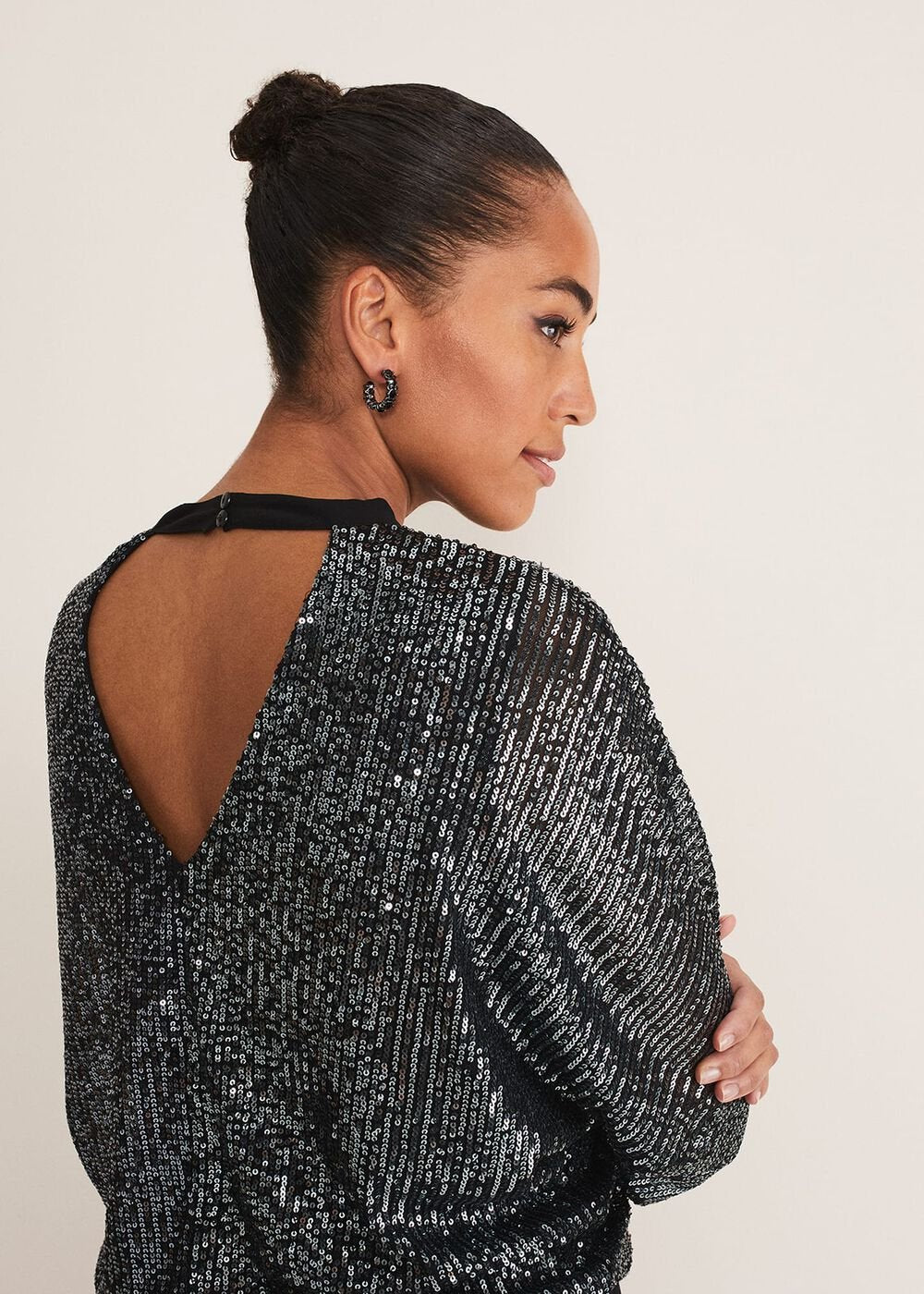 Becca Batwing Sequin Dress - Black/Gunmetal