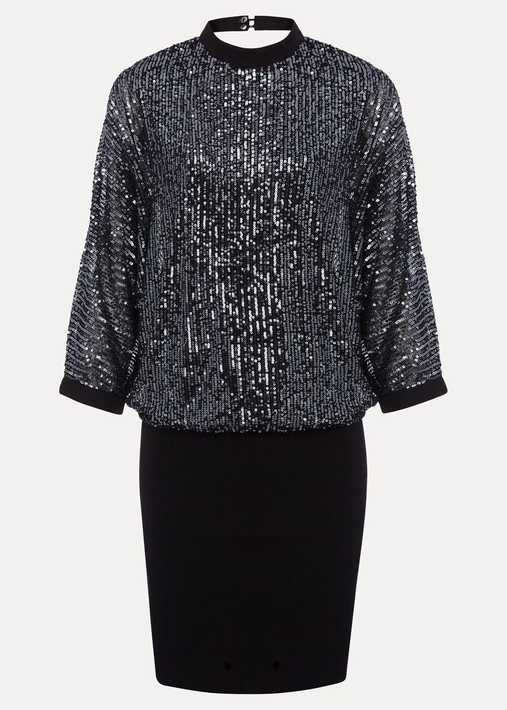 Becca Batwing Sequin Dress - Black/Gunmetal