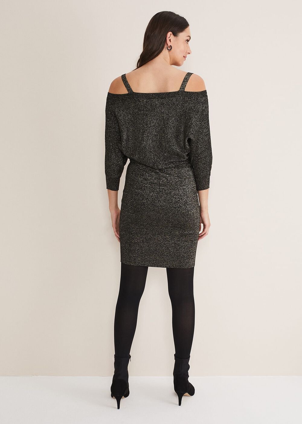 Florin Fitted Lurex Column Dress - Black/Gold