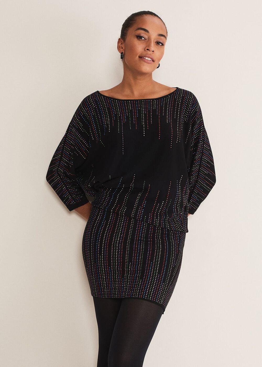 Becca Batwing Knitted Dress - Black/Multi