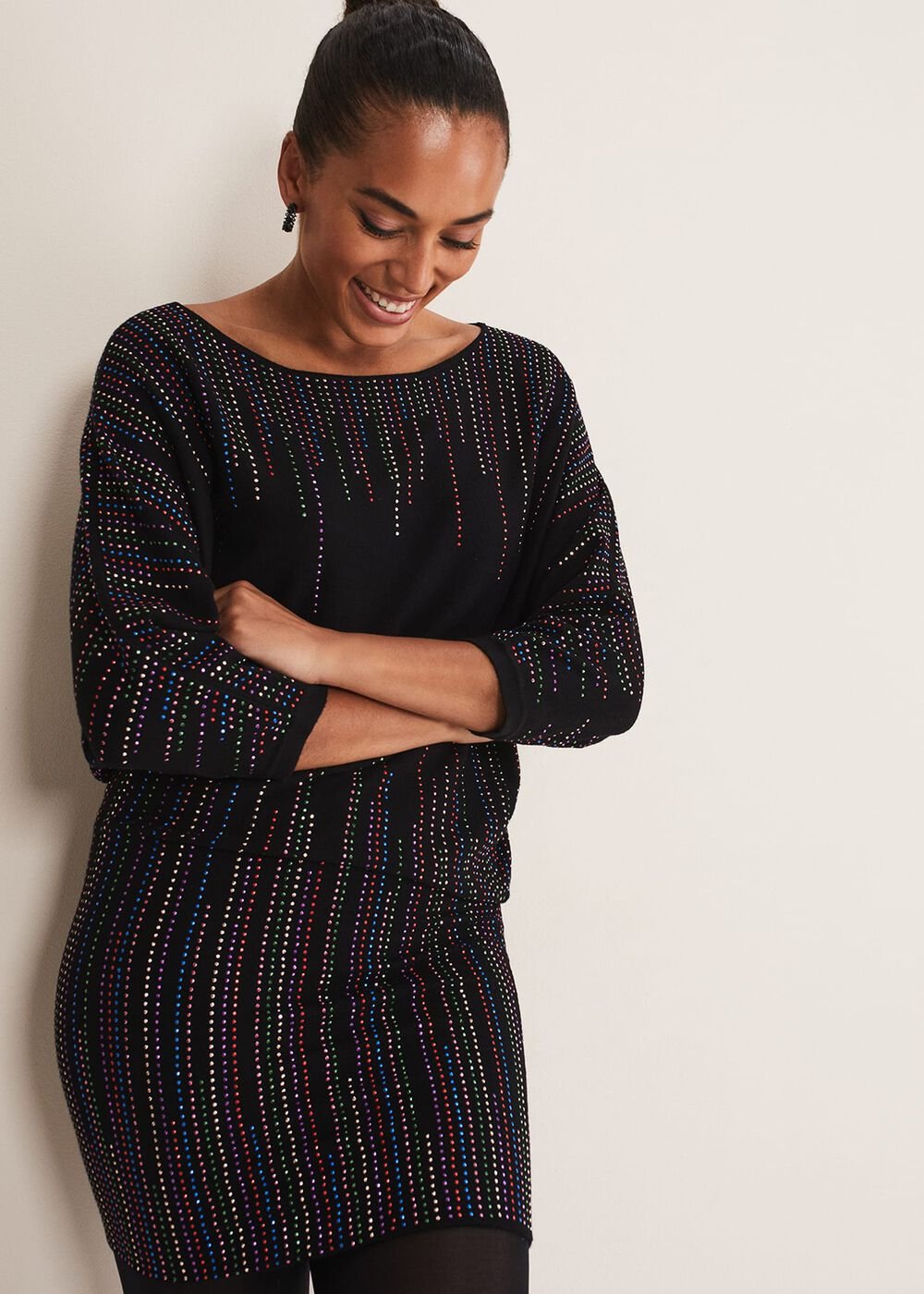 Becca Batwing Knitted Dress - Black/Multi