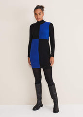 Arden Zip Detail Colour Block Knit Dress - Cobalt/Black