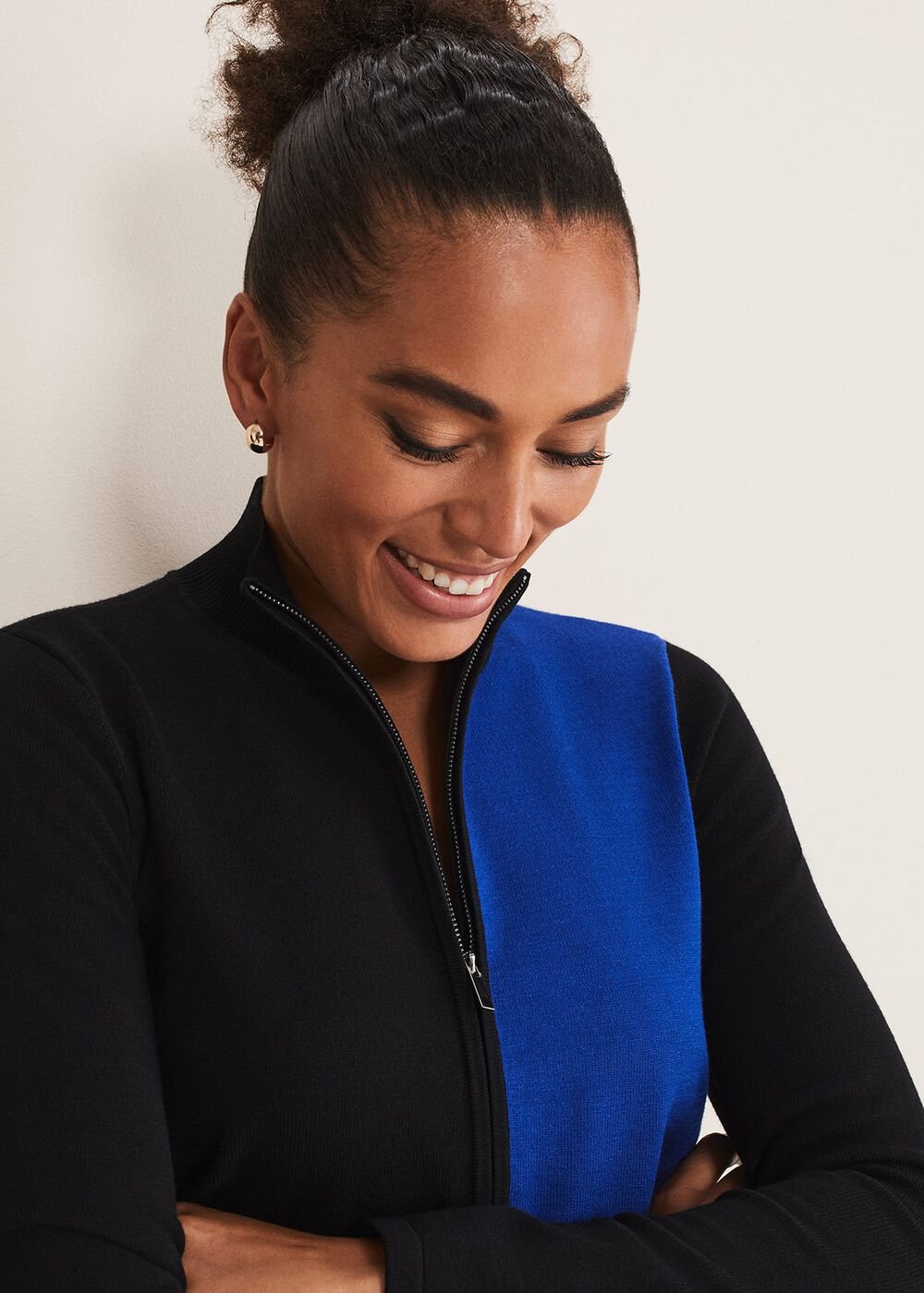 Arden Zip Detail Colour Block Knit Dress - Cobalt/Black