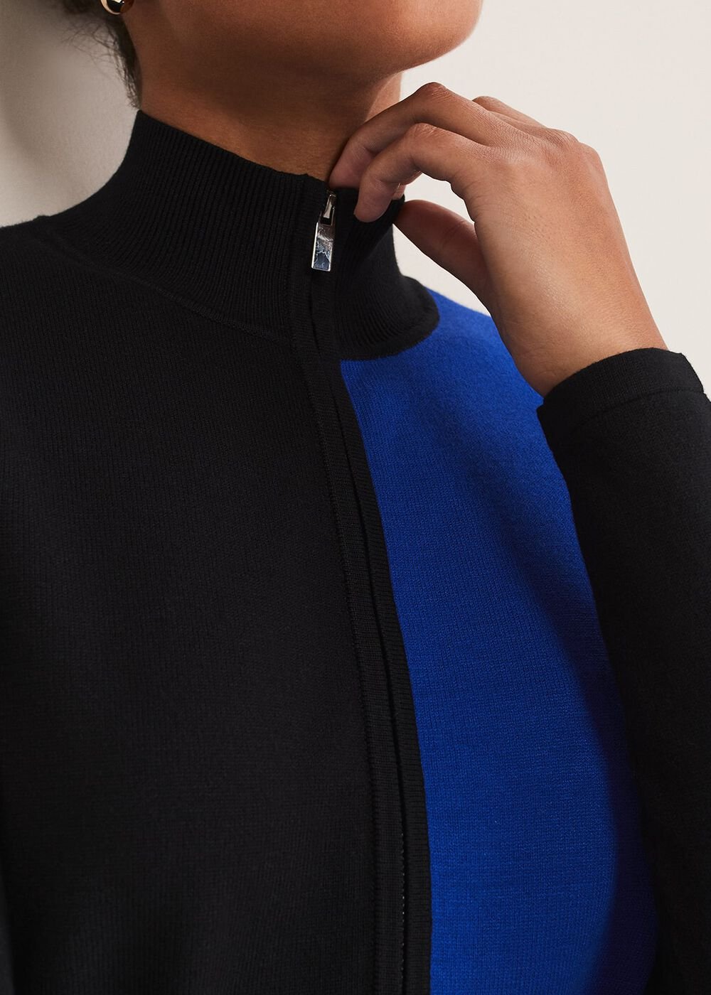 Arden Zip Detail Colour Block Knit Dress - Cobalt/Black