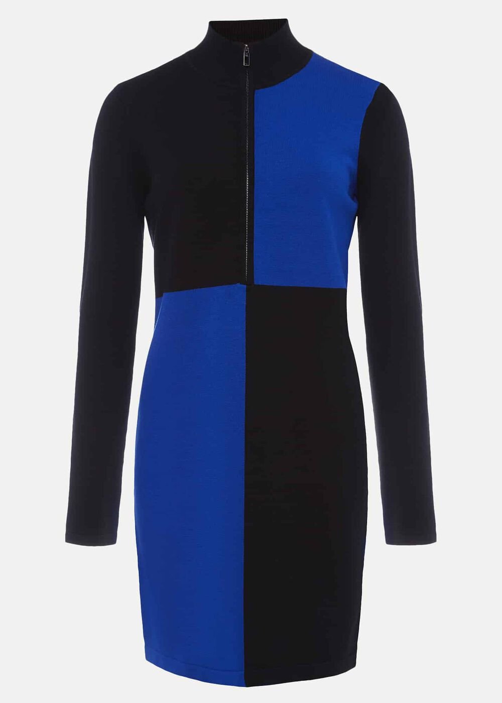 Arden Zip Detail Colour Block Knit Dress - Cobalt/Black