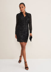 Kirsty Ruched Sequin Dress - Black