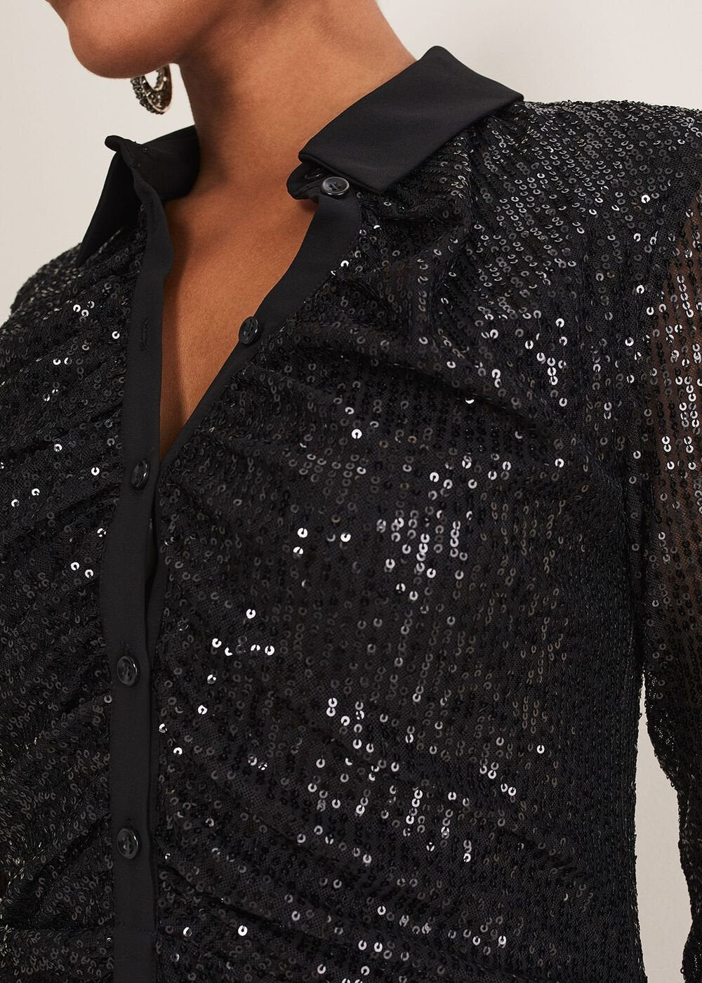 Kirsty Ruched Sequin Dress - Black