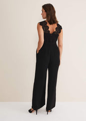 Lia Sleeveless Lace Detail Jumpsuit - Black
