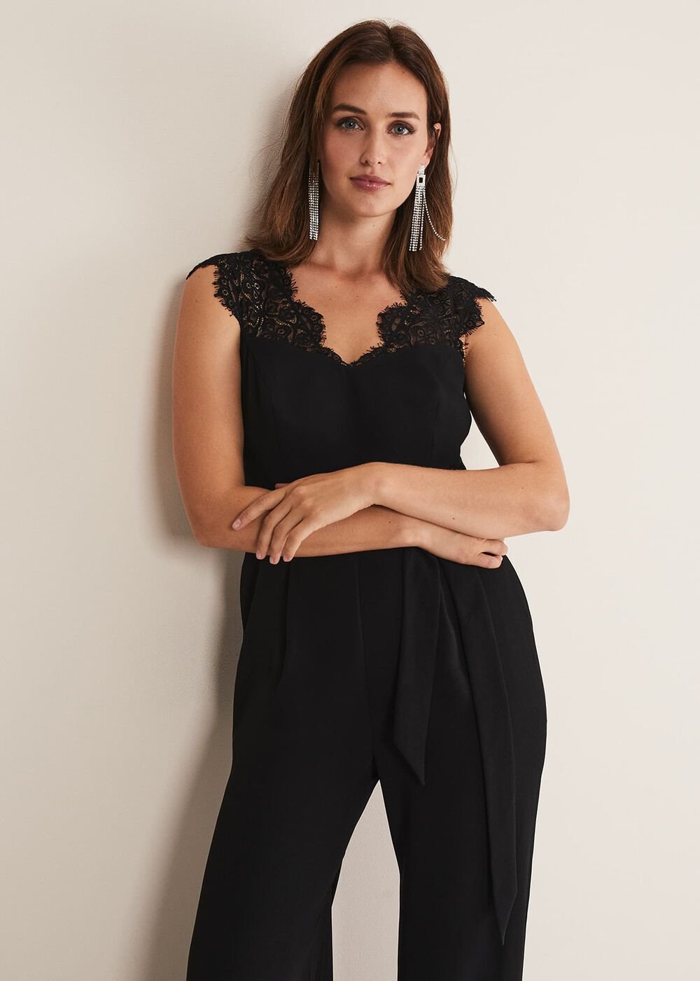 Lia Sleeveless Lace Detail Jumpsuit - Black