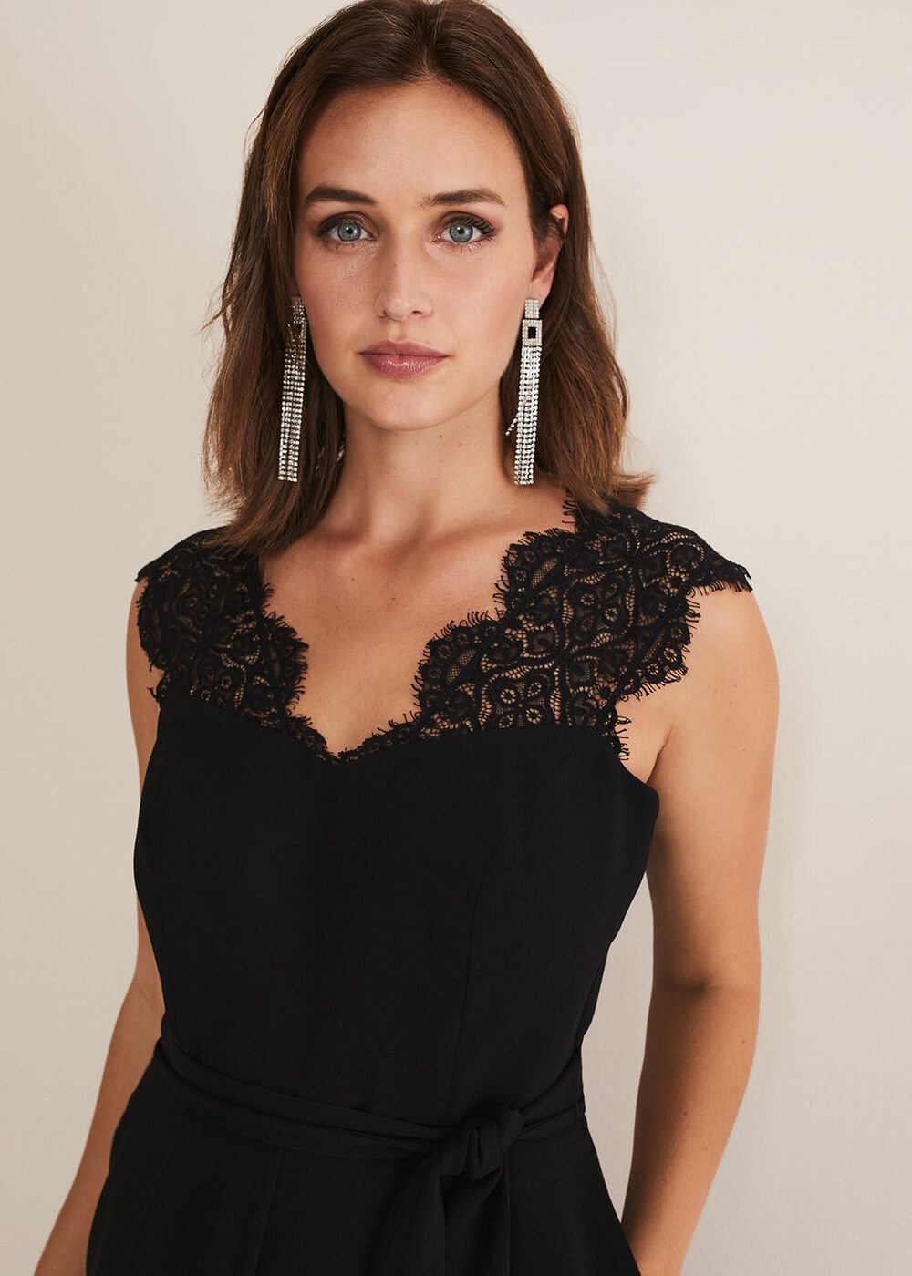 Lia Sleeveless Lace Detail Jumpsuit - Black