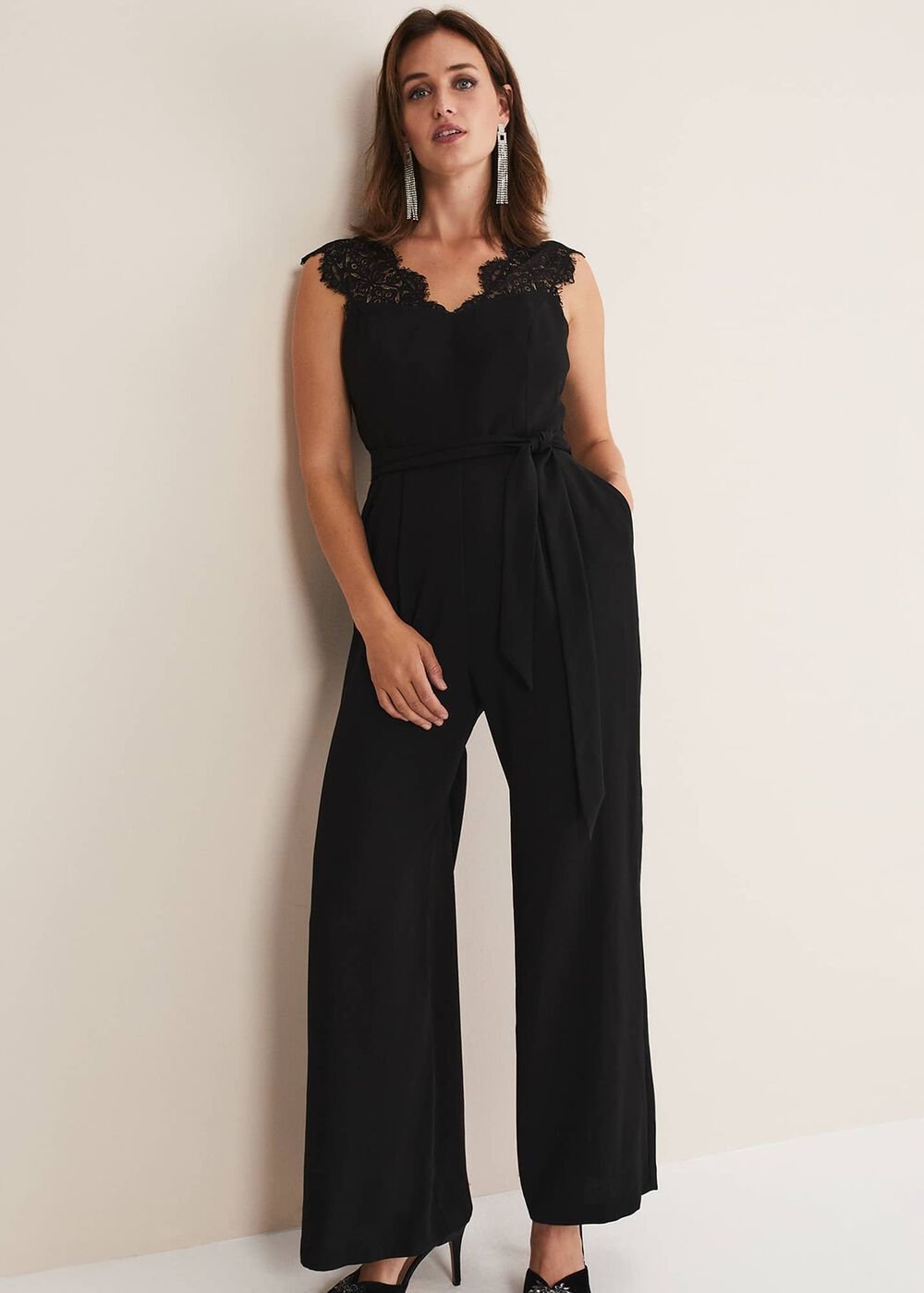 Lia Sleeveless Lace Detail Jumpsuit - Black