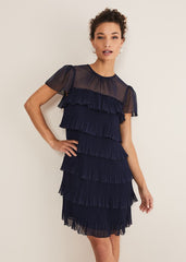 Mimi Pleated Mini Dress - Navy