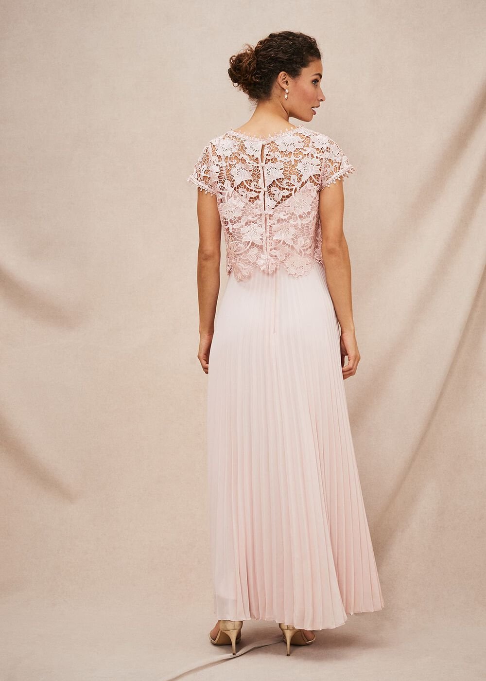 Michelle Lace Pleated Maxi Dress - Antique Rose