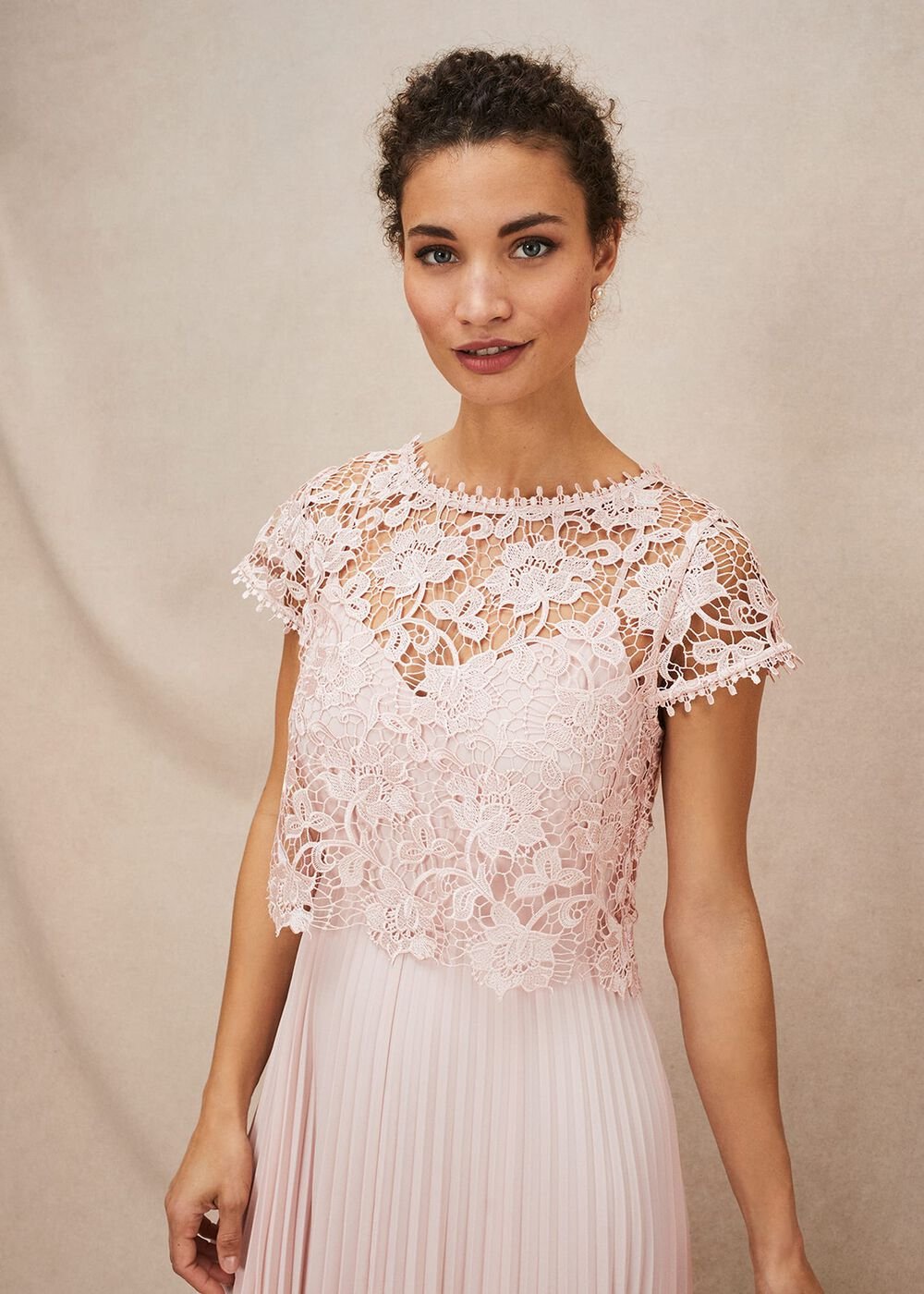 Michelle Lace Pleated Maxi Dress - Antique Rose