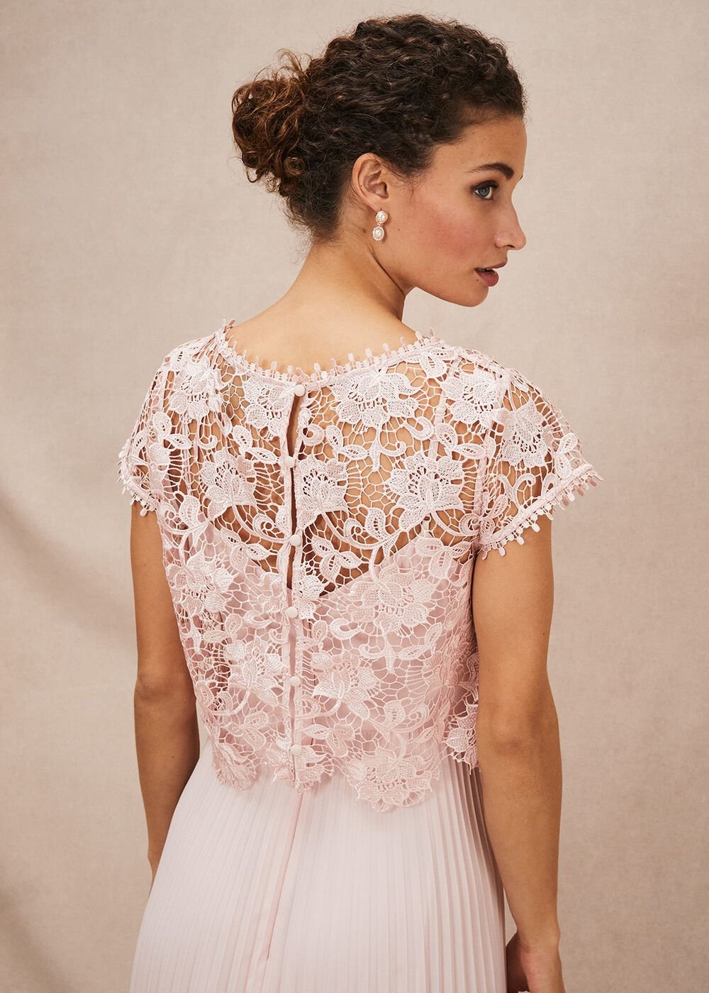 Michelle Lace Pleated Maxi Dress - Antique Rose