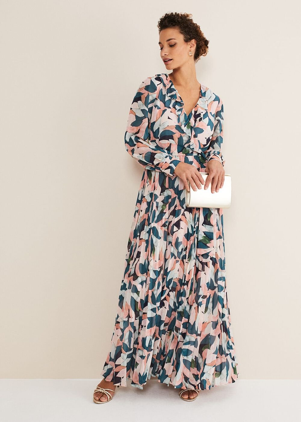 Pastel Floral Print Maxi Wrap Dress - Multi-Coloured