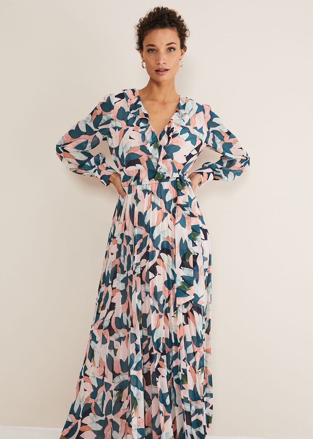 Pastel Floral Print Maxi Wrap Dress - Multi-Coloured