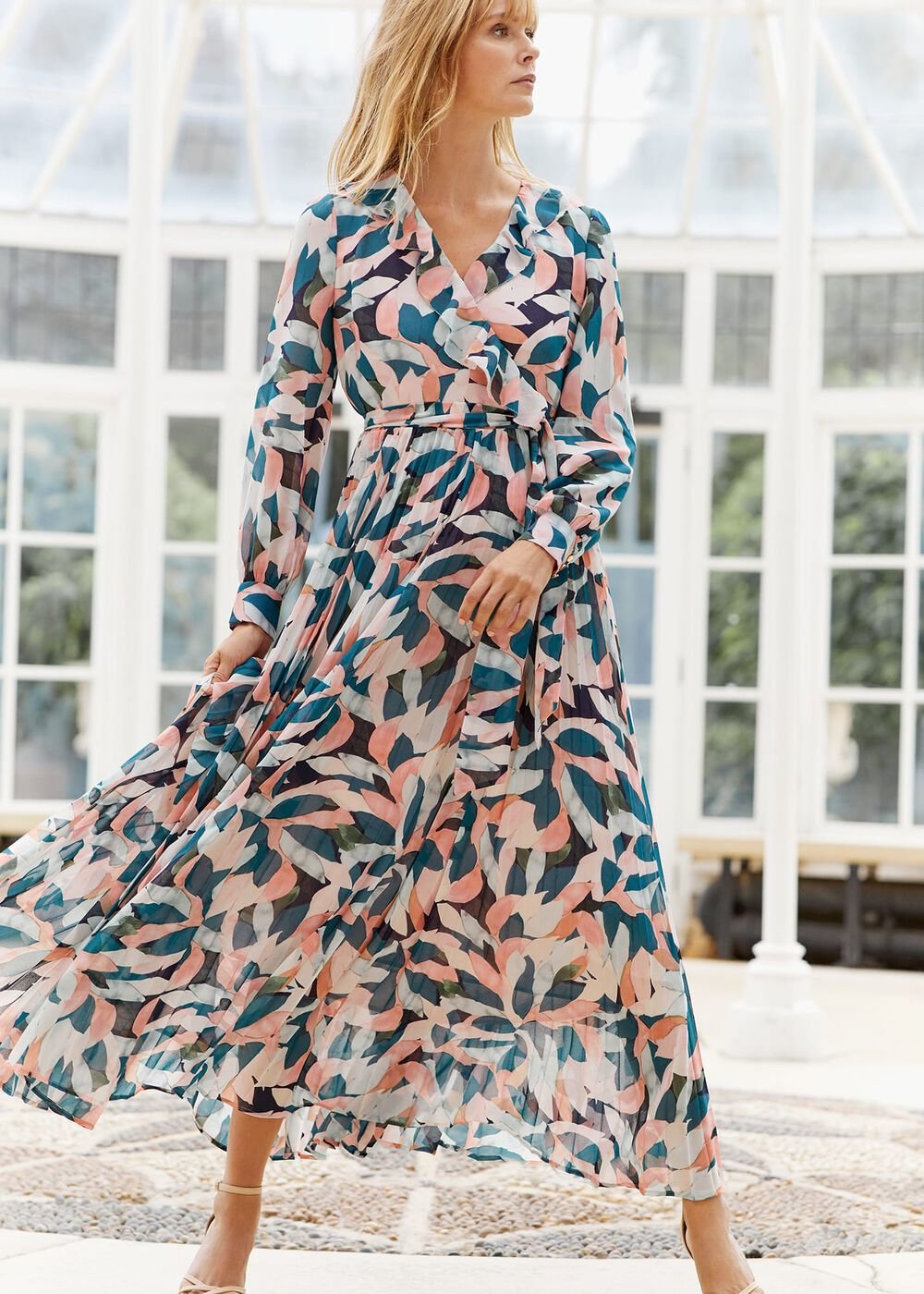 Pastel Floral Print Maxi Wrap Dress - Multi-Coloured