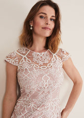 Classic Pink Lace Overlay Pencil Dress - Petal