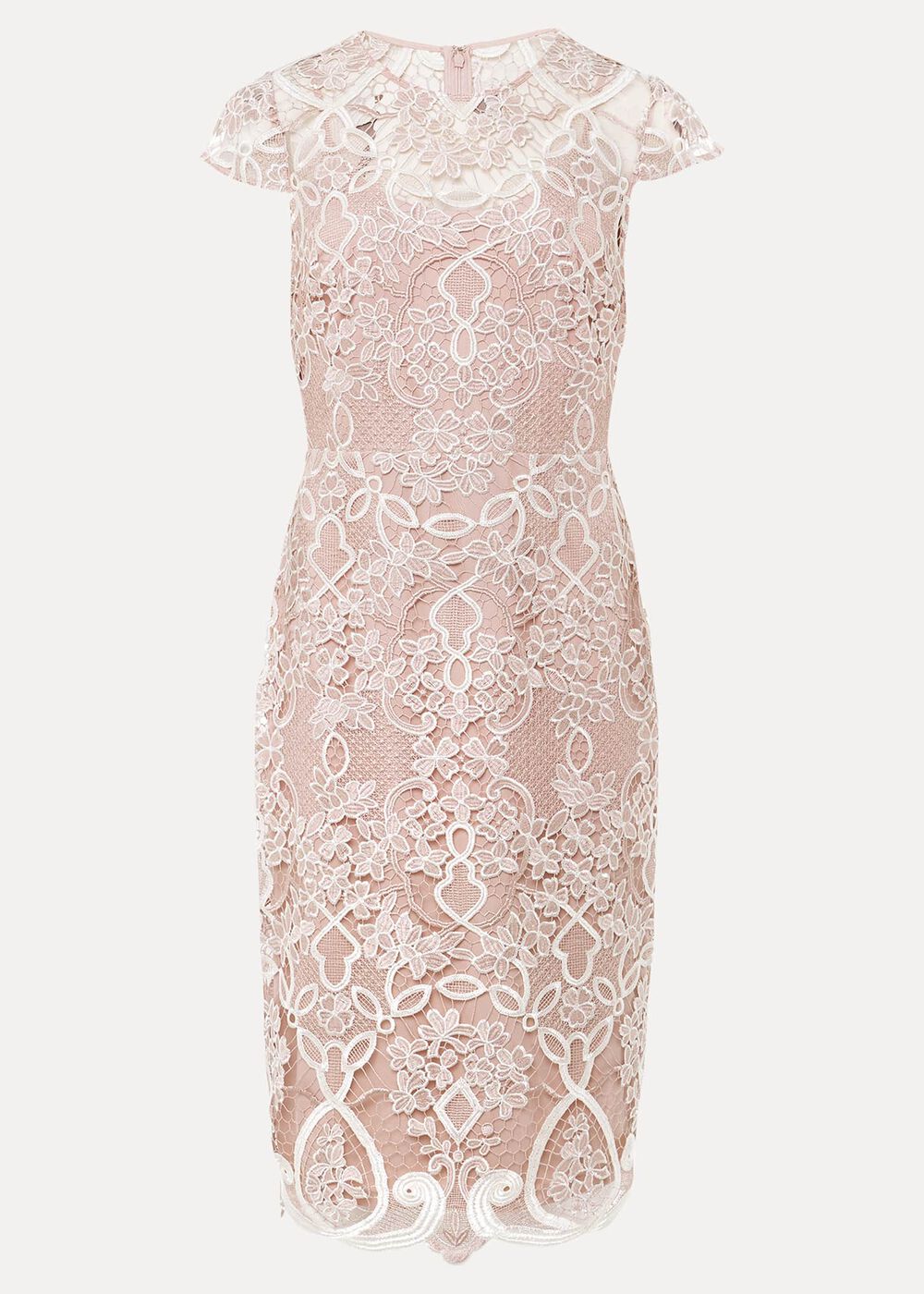 Classic Pink Lace Overlay Pencil Dress - Petal